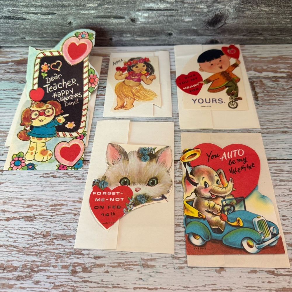 Vintage Valentine's Day Cards Set of 5 with envelopes